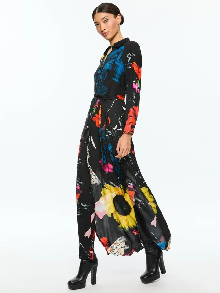 Alice Olivia CHASSIDY MAXI SHIRT DRESS Azalea Floral Women Dresses