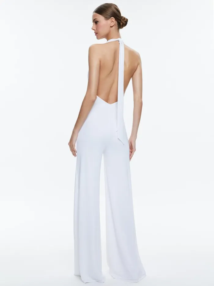 Alice Olivia COLBY COWL NECK OPEN BACK JUMPSUIT Off White Women Jumpsuits Rompers