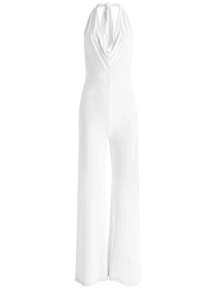 Alice Olivia COLBY COWL NECK OPEN BACK JUMPSUIT Off White Women Jumpsuits Rompers