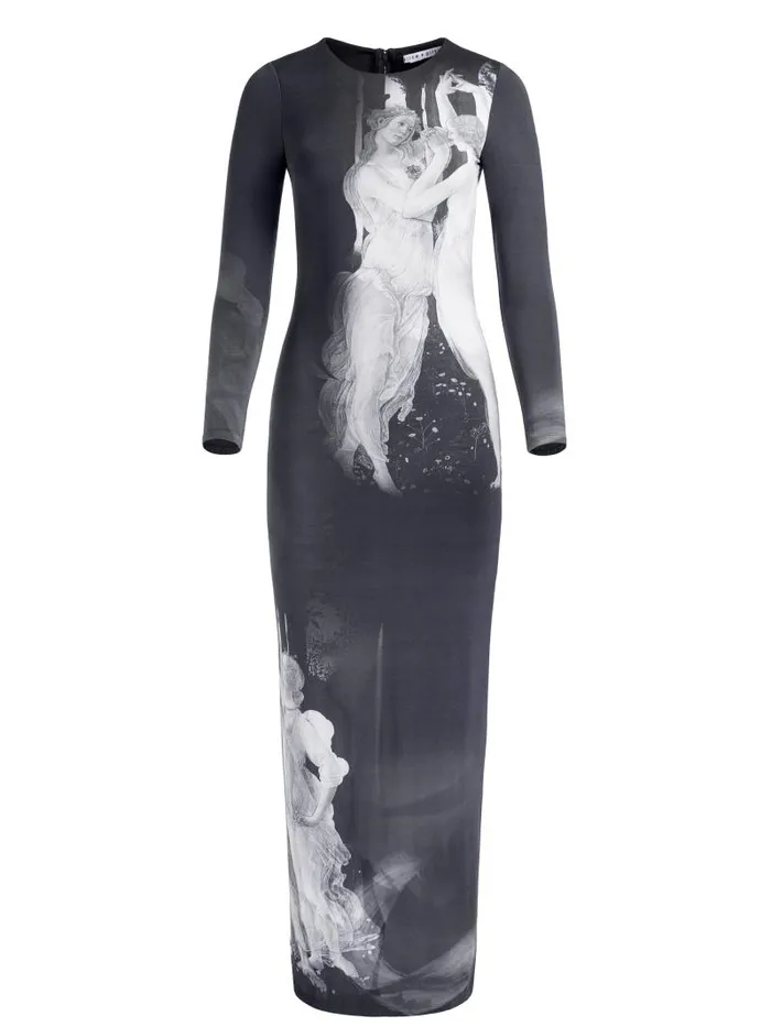 Alice Olivia DELORA LONG SLEEVE MAXI DRESS Renaissance Fresco Women Dresses