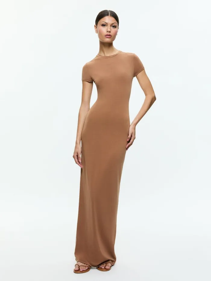 Alice Olivia DELORA TWO WAY CAP SLEEVE MAXI DRESS Black Women Dresses