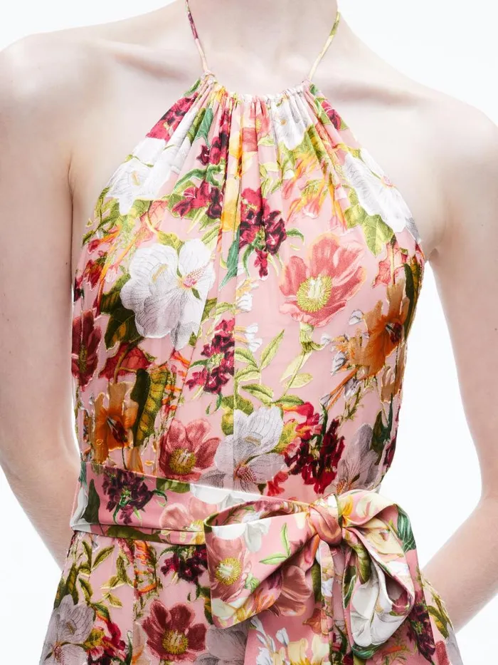 Alice Olivia DITA TIE NECK HALTER DRESS Juniper Floral Rose Women Dresses