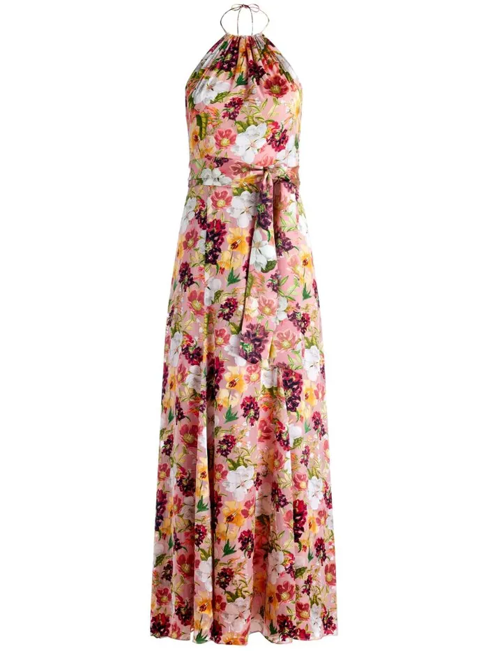 Alice Olivia DITA TIE NECK HALTER DRESS Juniper Floral Rose Women Dresses