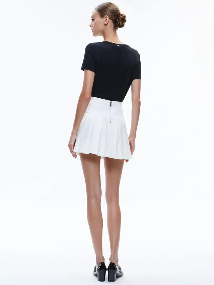 Alice Olivia EMILIE BOX PLEAT MINI SKIRT Off White Women Skirts