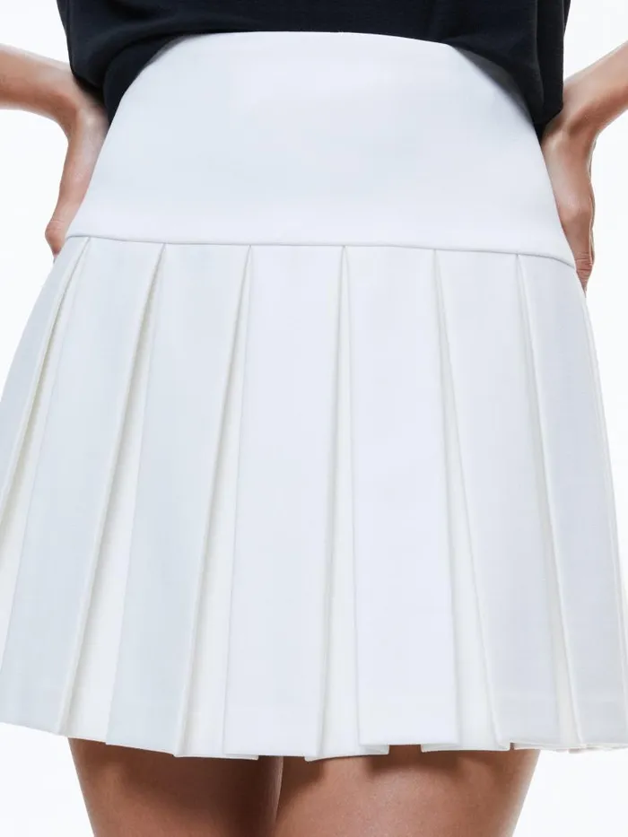 Alice Olivia EMILIE BOX PLEAT MINI SKIRT Off White Women Skirts