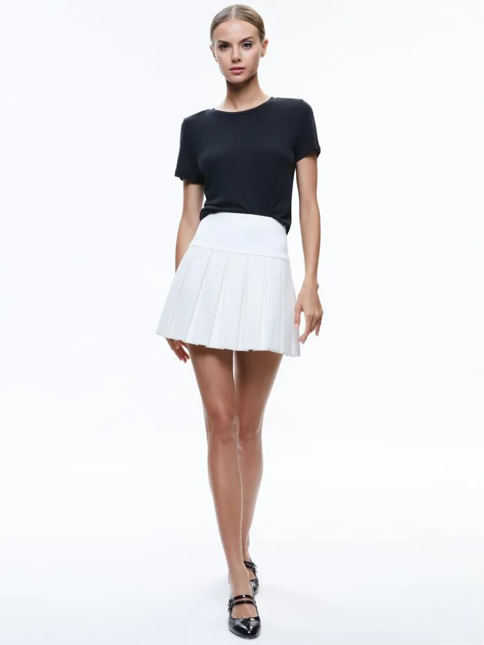 Alice Olivia EMILIE BOX PLEAT MINI SKIRT Off White Women Skirts