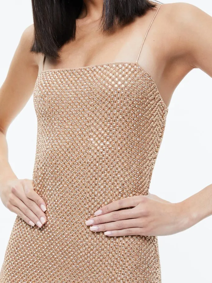 Alice Olivia FIFI EMBELLISHED MAXI DRESS Tan Women Dresses