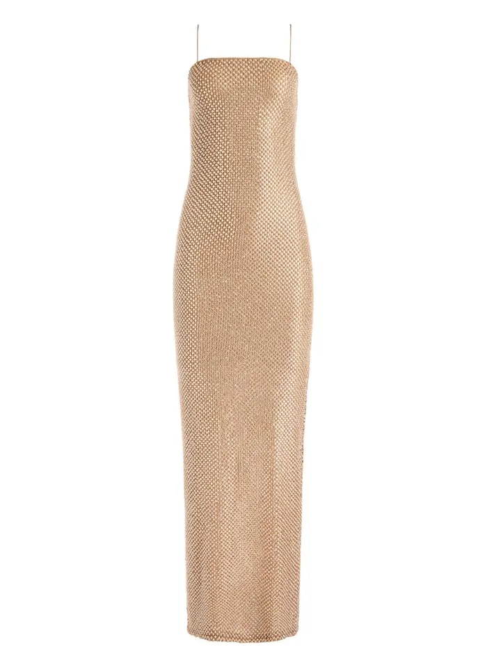 Alice Olivia FIFI EMBELLISHED MAXI DRESS Tan Women Dresses