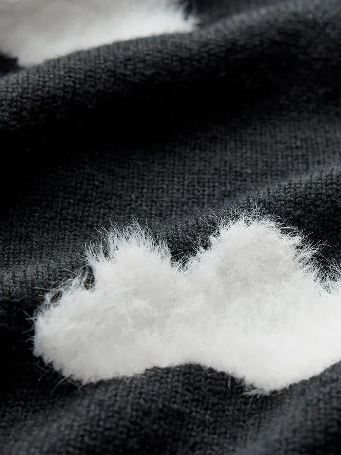 Alice Olivia GLEESON FUZZY CLOUD PULLOVER Blacksoft White Women Sweaters