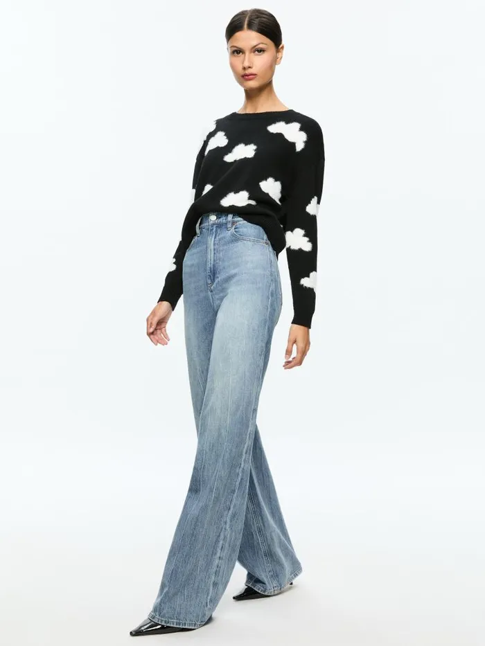 Alice Olivia GLEESON FUZZY CLOUD PULLOVER Blacksoft White Women Sweaters