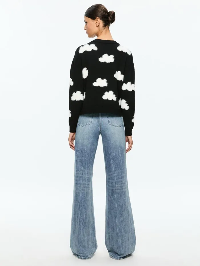 Alice Olivia GLEESON FUZZY CLOUD PULLOVER Blacksoft White Women Sweaters