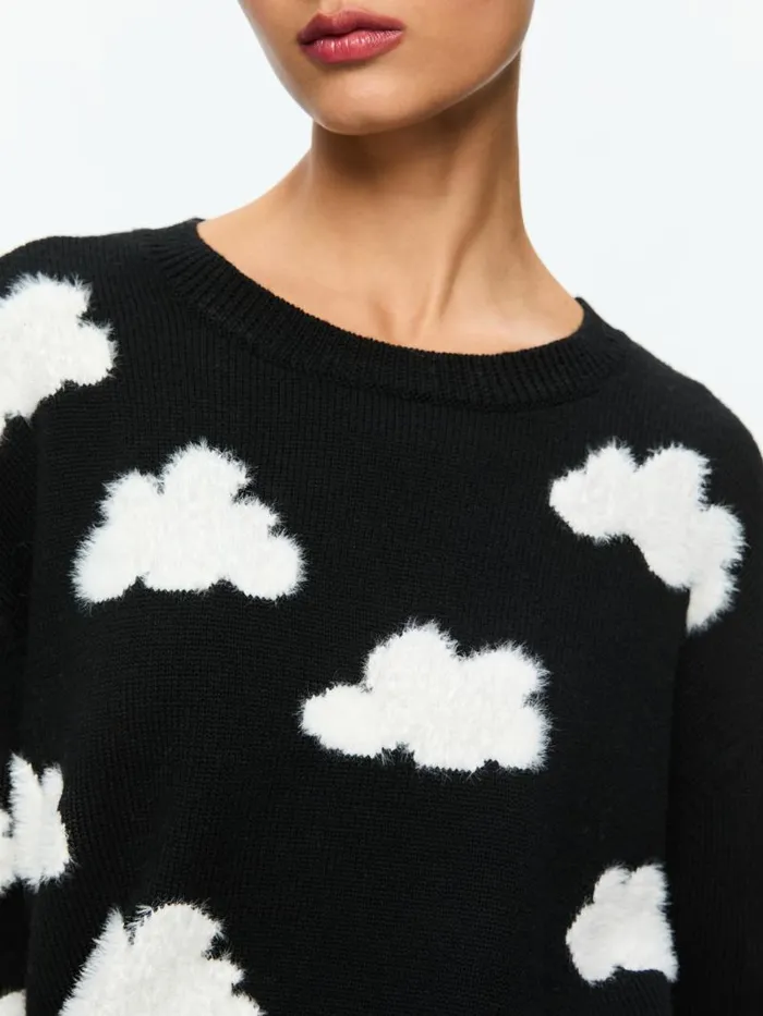 Alice Olivia GLEESON FUZZY CLOUD PULLOVER Blacksoft White Women Sweaters