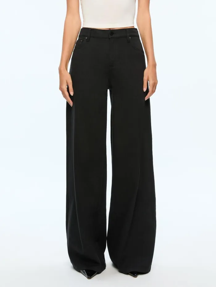 Alice Olivia HARPER MID RISE SUPER BAGGY JEAN Black Women Pants