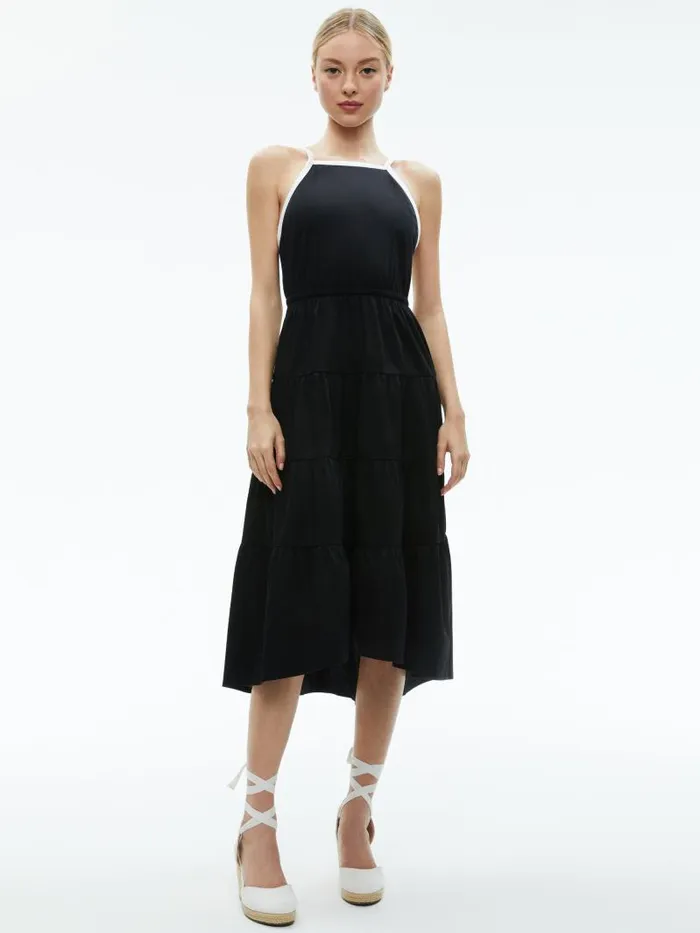 Alice Olivia HARTLEY GATHERED MIDI DRESS Blackoff White Women Dresses