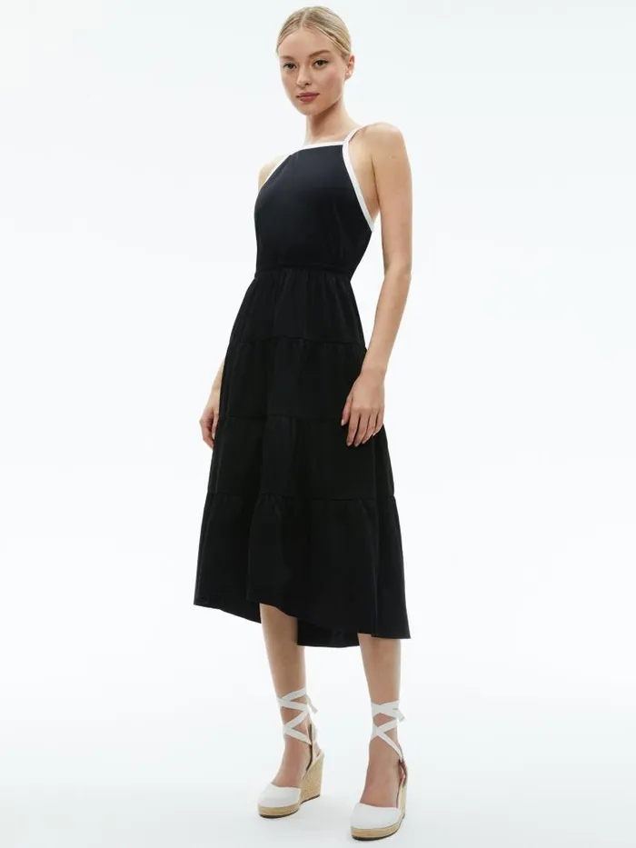 Alice Olivia HARTLEY GATHERED MIDI DRESS Blackoff White Women Dresses