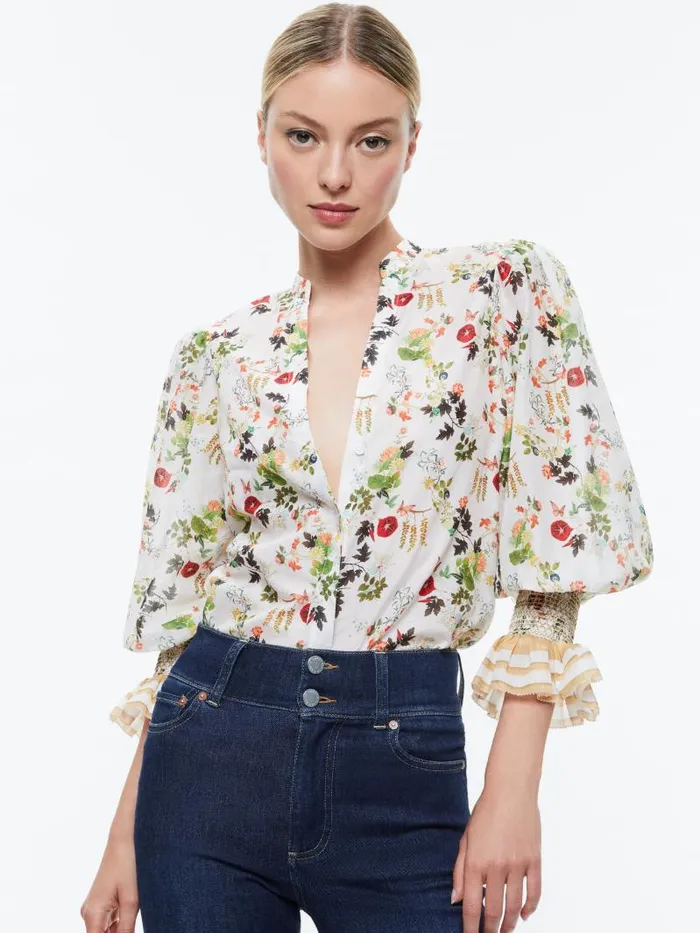 Alice Olivia ILAN BUTTON FRONT BLOUSE Blush Kiss Vanilla Women Tops