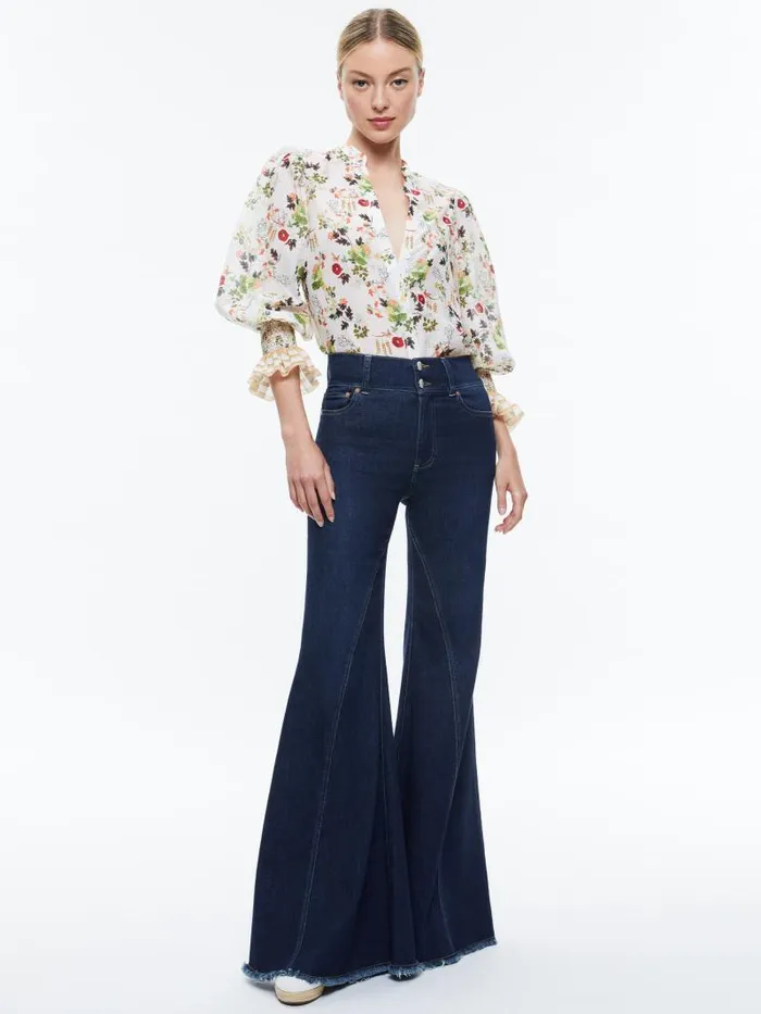 Alice Olivia ILAN BUTTON FRONT BLOUSE Blush Kiss Vanilla Women Tops