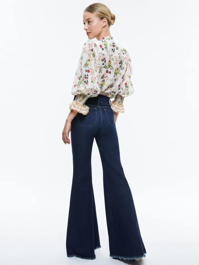 Alice Olivia ILAN BUTTON FRONT BLOUSE Blush Kiss Vanilla Women Tops