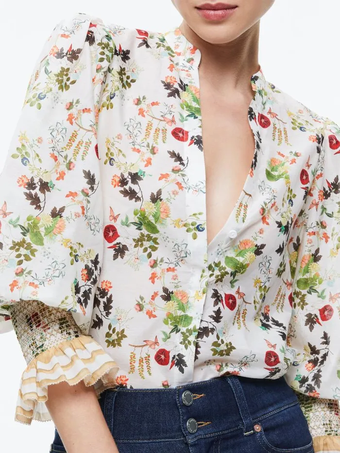 Alice Olivia ILAN BUTTON FRONT BLOUSE Blush Kiss Vanilla Women Tops