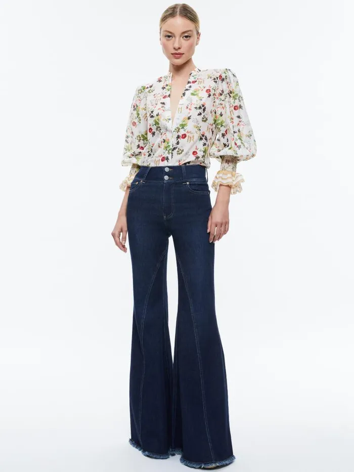 Alice Olivia ILAN BUTTON FRONT BLOUSE Blush Kiss Vanilla Women Tops