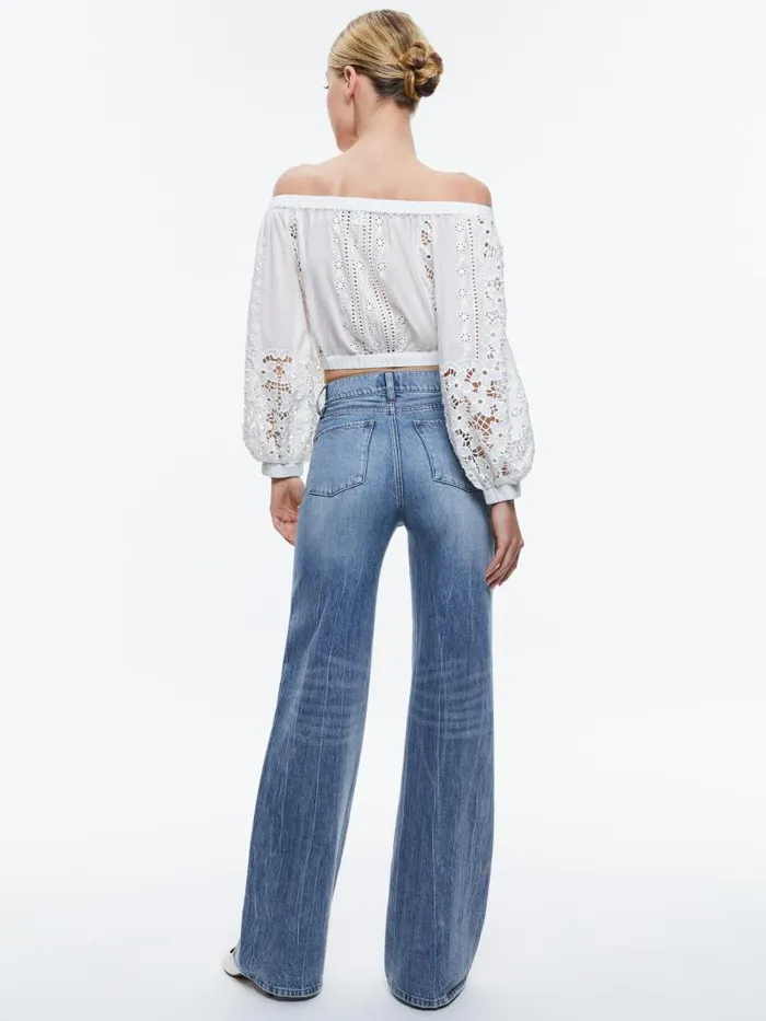 Alice Olivia IVY OFF THE SHOULDER CROPPED TOP Off White Women Tops