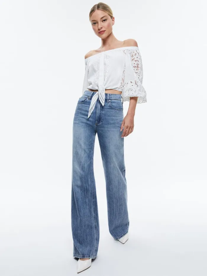 Alice Olivia IVY OFF THE SHOULDER CROPPED TOP Off White Women Tops