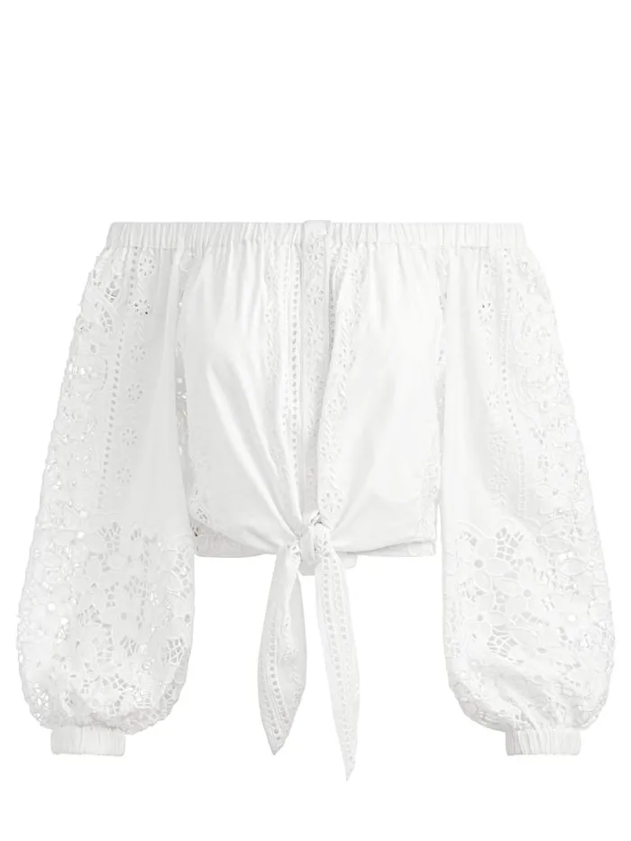 Alice Olivia IVY OFF THE SHOULDER CROPPED TOP Off White Women Tops