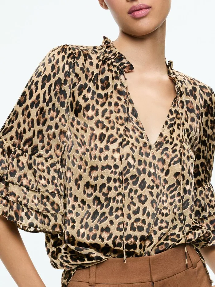 Alice Olivia JULIUS TIERED SLEEVE TUNIC TOP Leopard Love Women Tops