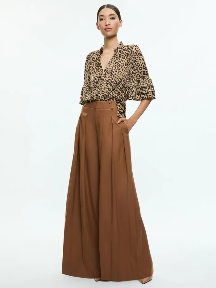 Alice Olivia JULIUS TIERED SLEEVE TUNIC TOP Leopard Love Women Tops
