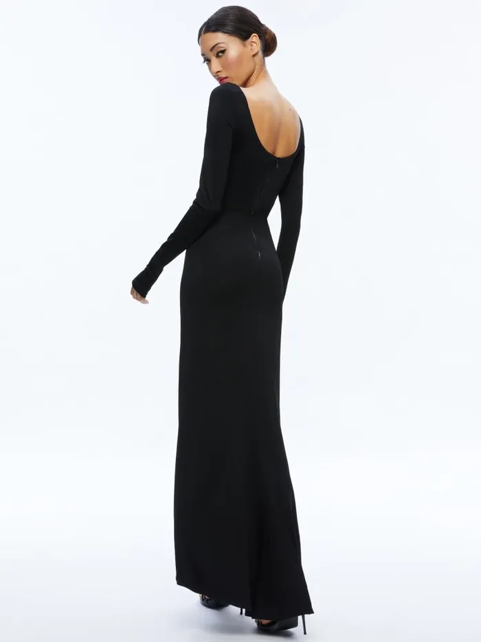 Alice Olivia KALENA SCOOP NECK CUTOUT MAXI DRESS Black Women Dresses