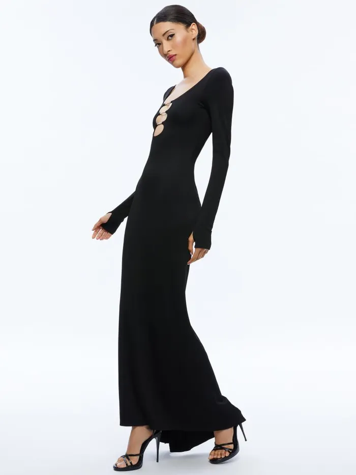 Alice Olivia KALENA SCOOP NECK CUTOUT MAXI DRESS Black Women Dresses