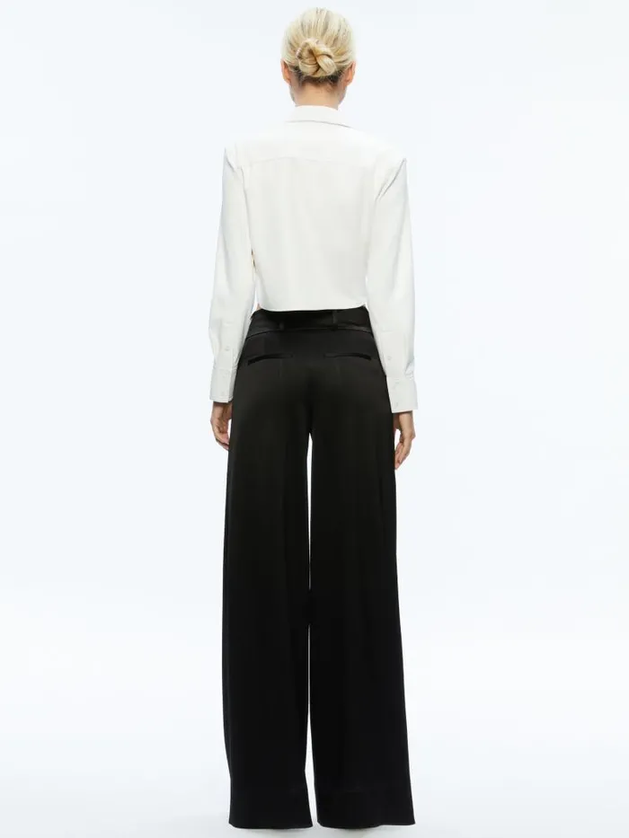 Alice Olivia LEON CROPPED VEGAN LEATHER BUTTON DOWN Black Women Tops