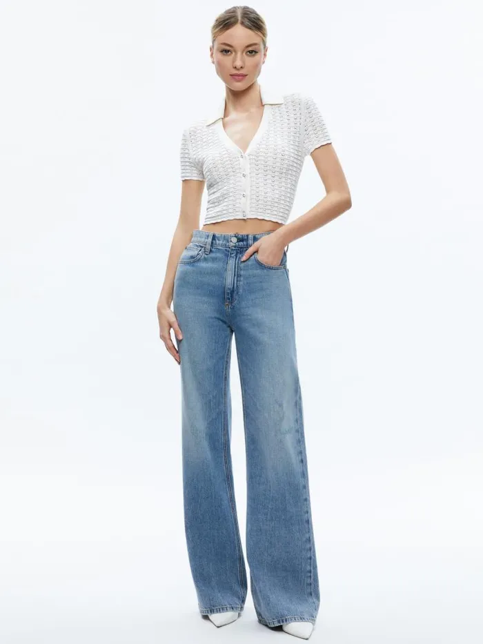 Alice Olivia LINDA CROPPED POLO Soft White Women Tops