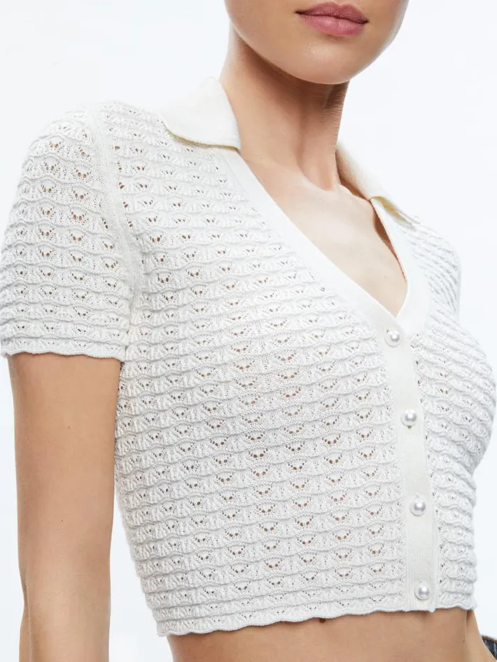 Alice Olivia LINDA CROPPED POLO Soft White Women Tops