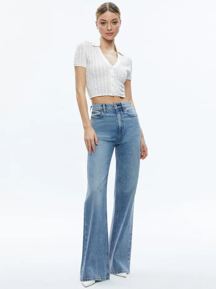 Alice Olivia LINDA CROPPED POLO Soft White Women Tops