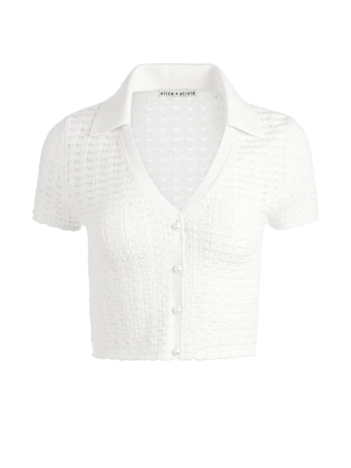 Alice Olivia LINDA CROPPED POLO Soft White Women Tops