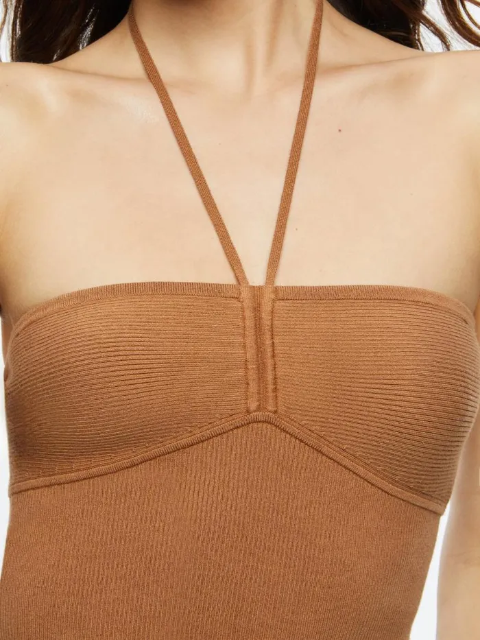 Alice Olivia LINNIE RUCHED HALTER Soft White Women Tops