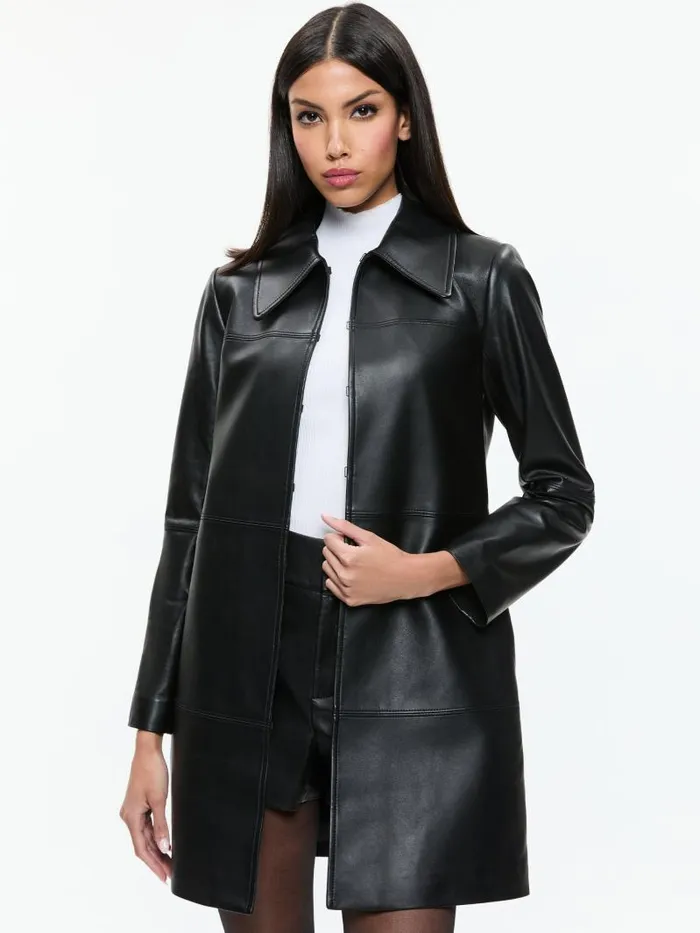 Alice Olivia LOGAN LEATHER COAT Black Women Jackets Coats