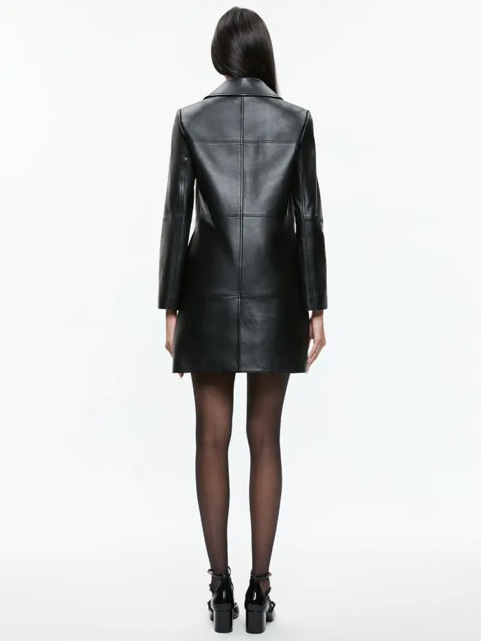 Alice Olivia LOGAN LEATHER COAT Black Women Jackets Coats