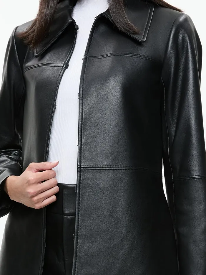 Alice Olivia LOGAN LEATHER COAT Black Women Jackets Coats
