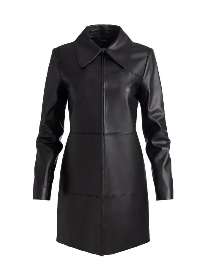Alice Olivia LOGAN LEATHER COAT Black Women Jackets Coats