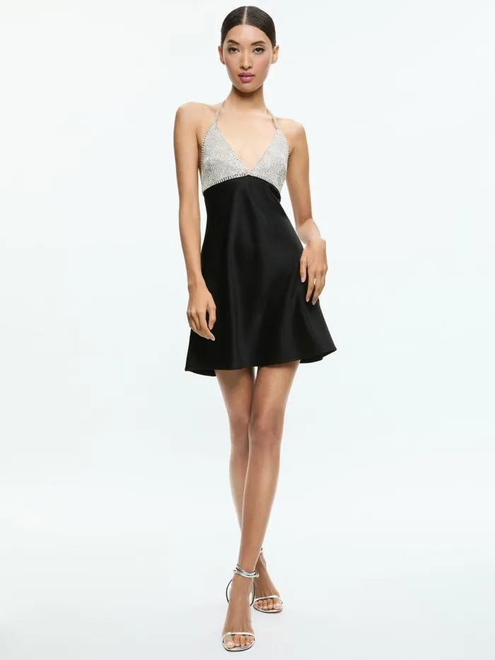 Alice Olivia LUELLA EMBELLISHED BIKINI TOP DRESS Black Women Dresses