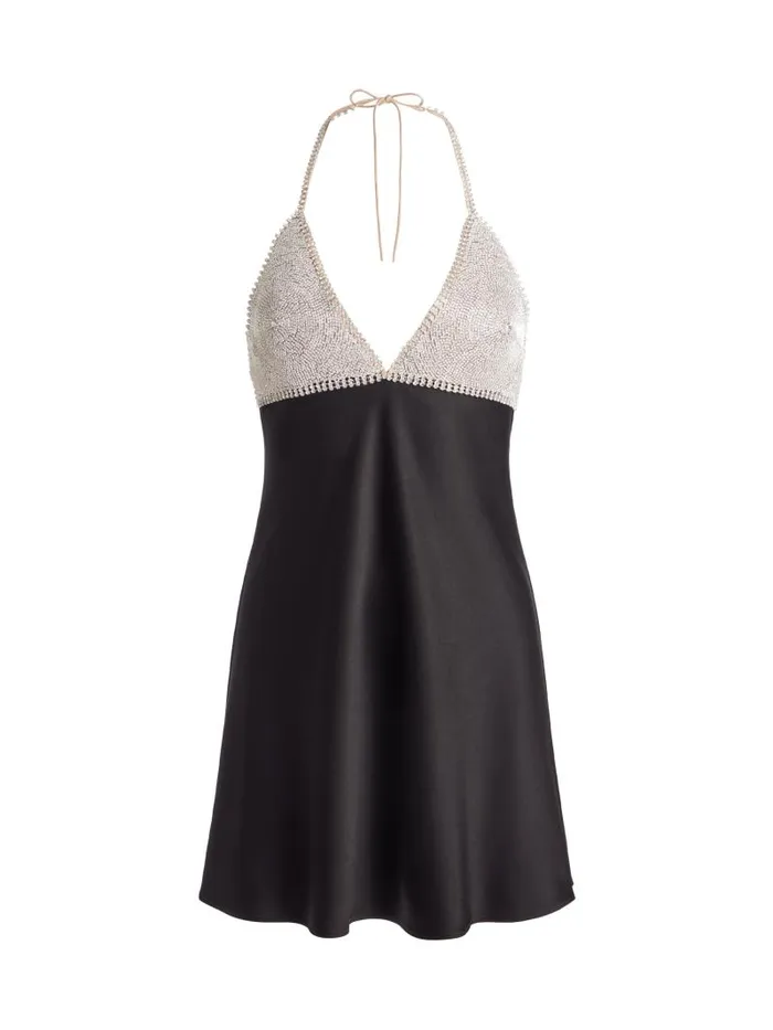Alice Olivia LUELLA EMBELLISHED BIKINI TOP DRESS Black Women Dresses