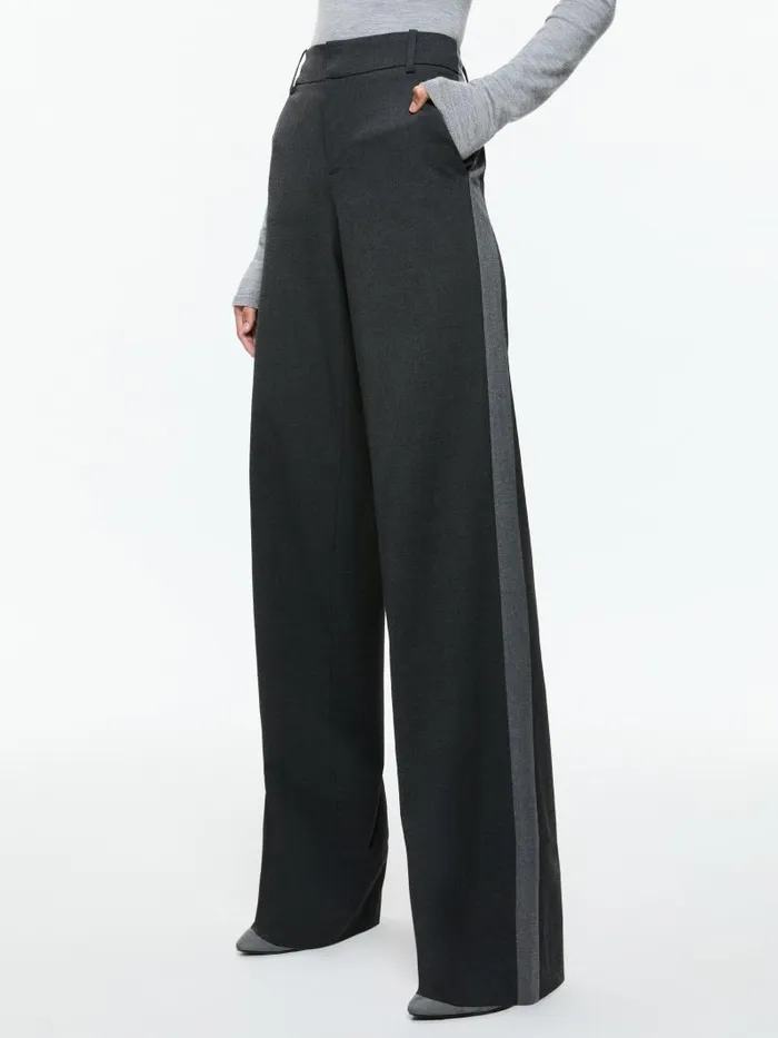 Alice Olivia MAL LOW RISE STRAIGHT LEG PANT WITH SIDE STRIPE Charcoal Grey Melange Women Pants