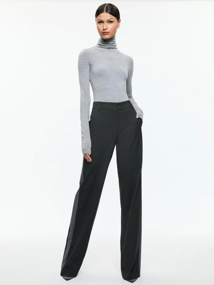 Alice Olivia MAL LOW RISE STRAIGHT LEG PANT WITH SIDE STRIPE Charcoal Grey Melange Women Pants