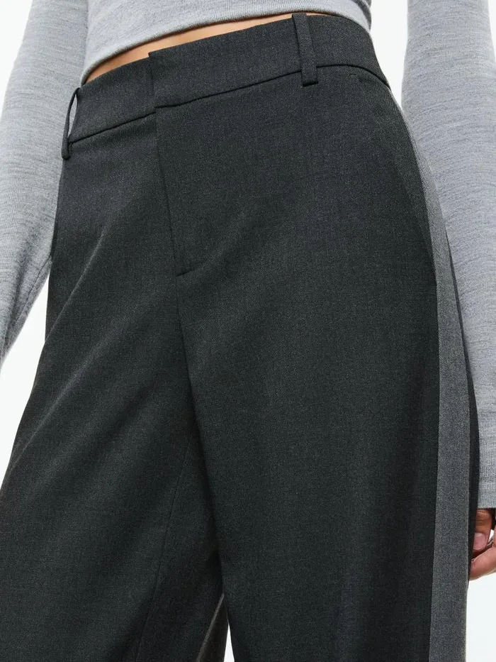 Alice Olivia MAL LOW RISE STRAIGHT LEG PANT WITH SIDE STRIPE Charcoal Grey Melange Women Pants
