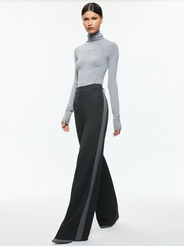 Alice Olivia MAL LOW RISE STRAIGHT LEG PANT WITH SIDE STRIPE Charcoal Grey Melange Women Pants