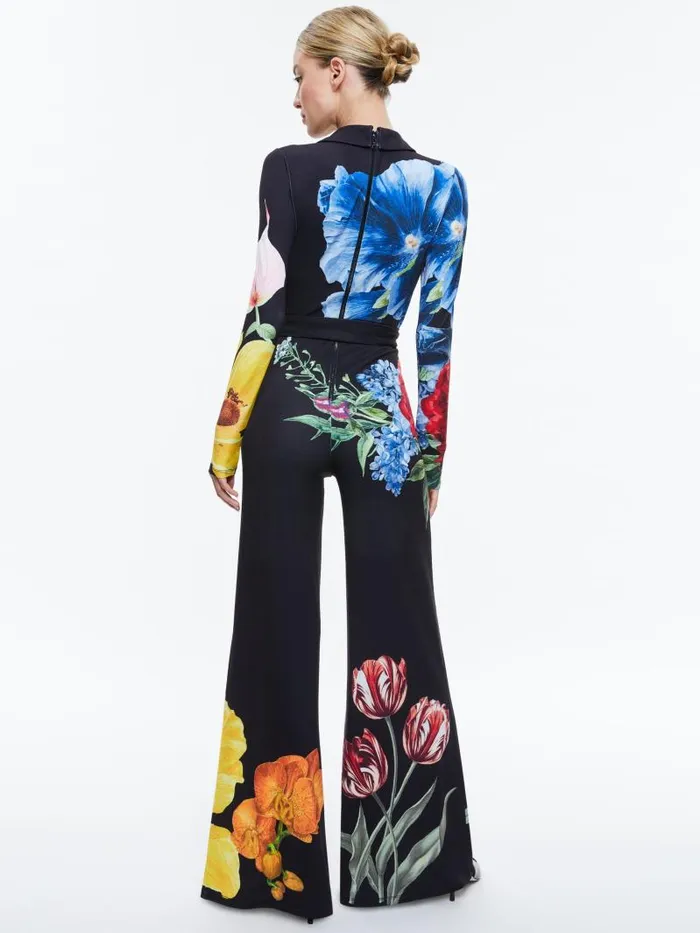Alice Olivia MELINDA WIDE LEG WRAP JUMPSUIT Le Parisien Black Women Jumpsuits Rompers