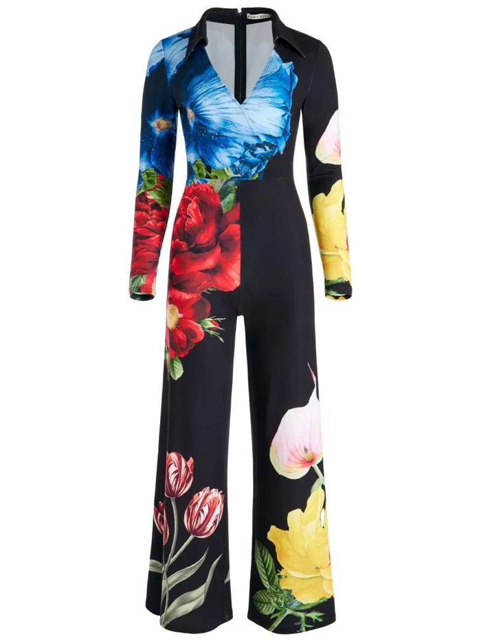 Alice Olivia MELINDA WIDE LEG WRAP JUMPSUIT Le Parisien Black Women Jumpsuits Rompers