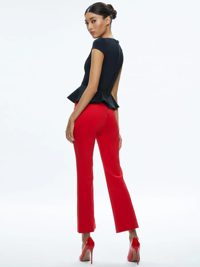 Alice Olivia POPPY CREW NECK CAP SLEEVE PEPLUM TOP Black Women Tops